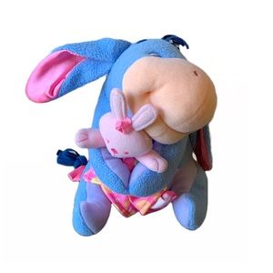 Disney Fisher Price Baby Eeyore Plush Toy Rattle Satin Blanket Ears 2004